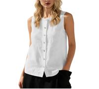Gilet Donna Camicie In Cotone E Lino Canotte Da Donna Gilet Senza Maniche Con Bottoni Camicetta Da Donna Con Scollo Rotondo E Vestibilità Ampia Gilet Estivo Leggero Tunica T-Shirt Per La Spiaggia V