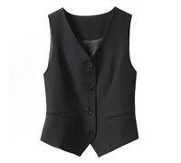 Gilet Donna Elegante,Gilet Completamente Foderato per Costumi Festivi Da Donna, Alla Moda, Senza Maniche, con Bottoni, Scollo A V, Corto, Estivo, Elegante, Sottile, Retrò, Giacca Da Festa, Nero M