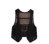 Gilet Donna Elegante,Gilet Da Donna All'Uncinetto Retro Bianco Rombo Cavo A Forma Di U Senza Maniche Aperto Anteriore Corto Gilet Scialle Cardigan Lavorato A Maglia Boho Hippie Gilet Camicetta Bikin
