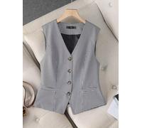 Gilet Donna Elegante Scollo A V Fantasia Quadretti Bianco Nero CF52551