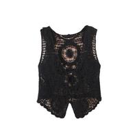 Gilet Donna,Gilet Da Donna All'Uncinetto Floreale Bianco Con Scollo A V Fiore Di Mandala Cavo Senza Maniche Aperto Sul Davanti Bottone Corto Gilet Scialle Cardigan Lavorato A Maglia Boho Hippie Gile