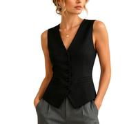 Gilet Donna Gilet Da Donna Completamente Foderato Con Scollo A V E Bottoni Elegante Con Tasche Vestibilità Regolare Senza Maniche Blazer Gilet Formale Da Ufficio Nero Taglia Xs