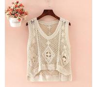Gilet Donna In Maglia A Rombo All'Uncinetto Senza Maniche A V Boho