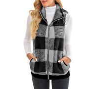Gilet Donna in Pile Smanicato - Leggero con Zip Giacche Calde Fleece Senza Maniche Gilet Lungo da Donna in Pelliccia Leggero Panciotto con Tasche Scozzese Capispalla per Autumn And Winter