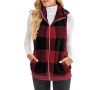 Gilet Donna in Pile Smanicato - Leggero con Zip Giacche Calde Fleece Senza Maniche Gilet Lungo da Donna in Pelliccia Leggero Panciotto con Tasche Scozzese Capispalla per Autumn And Winter