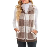 Gilet Donna in Pile Smanicato - Leggero con Zip Giacche Calde Fleece Senza Maniche Gilet Lungo da Donna in Pelliccia Leggero Panciotto con Tasche Scozzese Capispalla per Autumn And Winter