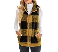 Gilet Donna in Pile Smanicato - Leggero con Zip Giacche Calde Fleece Senza Maniche Gilet Lungo da Donna in Pelliccia Leggero Panciotto con Tasche Scozzese Capispalla per Autumn And Winter