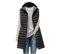 Gilet Donna Invernale Elegante Lungo Senza Maniche Piumino Smanicato Cotone Caldo Trapuntato con Cappuccio Giacca
