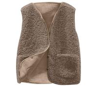 Gilet Donna Pile Invernale Smanicato Elegante Gilet Giubbotto Senza Maniche Giacca Teddy Con Scollo A V E Bottoni Leggero Panciotto Con Tasche Autunno Inverno Casual (Brown-B, XXXXXL)