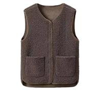 Gilet Donna Pile Invernale Smanicato Elegante Gilet Giubbotto Senza Maniche Giacca Teddy Con Scollo A V E Bottoni Leggero Panciotto Con Tasche Autunno Inverno Casual (Coffee, XXXXL)
