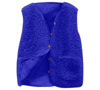Gilet Donna Pile Invernale Smanicato Elegante Gilet Giubbotto Senza Maniche Giacca Teddy Con Scollo A V E Bottoni Leggero Panciotto Con Tasche Autunno Inverno Casual (Blue-A, XL)