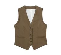 Gilet estivo da donna, leggero, in lino, da donna, corto, leggero, per il tempo libero, estivo, con tasche, per attività all'aria aperta, con bottoni, casual, da lavoro, comodo, gilet da trekking