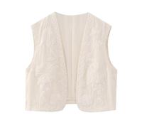 Gilet Estivo Donna Ricamo Floreale - Cardigan Casual Streetwear Fiore Giacca Hippie Crop Top Vest Stile Boho Retro Elegante Con Motivo Realizzato All'Uncinetto Corto E Aperto Sul Davanti