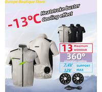 Gilet estivo fresco Gilet con ventola di raffreddamento indossabile Abbigliamento climatizzato Raffreddamento USB 13 ore per lavoro all'aperto Pesca Manica corta white No fan 4XL