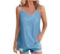 Gilet estivo senza maniche Canotte allentate Top con paillettes per le donne Canotte con scollo a V Scintillante Club Night Concerto Abiti Nozioni di base, blu cielo, L