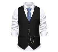 Gilet formale da uomo, slim fit, per matrimoni e affari, classico scollo a V, chiusura con bottoni, cinturino posteriore regolabile, sartoria di alta qualità, fodera liscia, cuciture resistenti, Nero