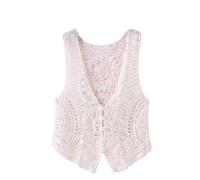 Gilet,Gilet Da Donna All'Uncinetto Floreale Bianco Con Scollo A V Fiore Mandala Cavo Senza Maniche Aperto Sul Davanti Bottone Corto Gilet Scialle Cardigan Lavorato A Maglia Boho Hippie Gilet Camicet