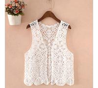Gilet,Gilet Da Donna All'Uncinetto Vintage Fiori Bianchi Cavità Rombo Senza Maniche In Pizzo Aperto Sul Davanti Gilet Corto Scialle Cardigan Lavorato A Maglia Boho Hippie Gilet Camicetta Bikini Est
