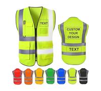 Gilet Hi Vis personalizzato con cerniera,5 tasche inclusa la tasca per carta d'identità e telefono, sicurezza riflettente ad alta visibilità per uomini e donne in diversi colori e taglie