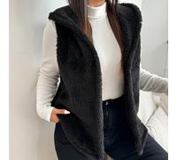 Gilet imbottito con cappuccio e cerniera, taglia grande, colore nero, adatto per autunno/inverno 0XL,1XL,2XL,3XL,4XLColore unicoFlanella