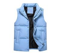Gilet imbottito da uomo, senza maniche, con colletto alla coreana e fodera in pile, per il calore invernale e l'abbigliamento all'aperto, Blu, 5XL