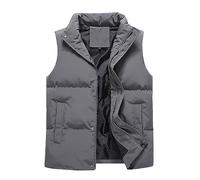 Gilet imbottito da uomo, senza maniche, con colletto alla coreana e fodera in pile, per il calore invernale e l'abbigliamento all'aperto, Grigio, 4XL