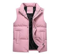 Gilet imbottito da uomo, senza maniche, con colletto alla coreana e fodera in pile, per il calore invernale e l'abbigliamento all'aperto, rosa, M