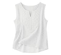Gilet in cotone e lino da donna con ricamo a occhielli con scollo a V senza maniche canotta estiva casual bohémien gilet da spiaggia tinta unita Top per uscire leggero traspirante ampio gilet da