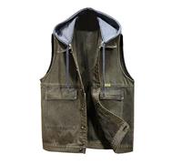 Gilet in denim da uomo, cappuccio staccabile, design con cappuccio, giacca in jeans senza maniche per stile motociclista, streetwear, festival, viaggi ed estate, progettato per un comodo outfit