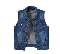 Gilet in jeans da donna senza maniche, oversize, giacca di jeans nera da donna, con colletto rovesciato, abbottonatura, stile bf, senza maniche, semplice e casual, Blu, XL