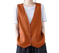 Gilet in lino da donna, leggero, grandi dimensioni, estivo, senza maniche, taglie grandi, estivo, in lino, elegante, senza maniche, per costume tradizionale bavarese, Colore: arancione., m
