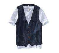 Gilet in lino da uomo, monopetto, a righe, blazer gilet | gilet estivo casual senza maniche sottile | morbida e accogliente giacca da lavoro vintage vestibilità ampia per il tempo libero canotte con