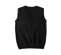 Gilet in maglia da donna senza maniche con scollo a V, lavorato a maglia, pullover, top da donna, Nero , L