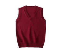 Gilet in maglia da donna senza maniche con scollo a V, lavorato a maglia, pullover, top da donna, Rosso vinaccia, M