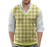 Gilet in maglia da uomo, senza maniche, in cotone, con scollo a V, per il tempo libero, per l'autunno e l'inverno, per il lavoro, traspirante, protezione dal vento, D giallo., S
