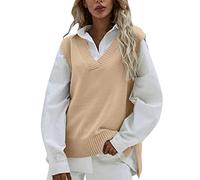 Gilet in Maglia Donna, Maglione Senza Ultra Morbido con Scollo a V Tinta Unita Maglione Senza Maniche Pullover in Maglia Gilet Maglie Eleganti Donna per l'inverno, L'autunno