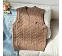 Gilet in maglia ricamato con scollo a V per ragazze pre-adolescenti, morbido e confortevole, marrone, casual autunnale, per la domenica, il ritorno a scuola, l'uso all'aperto e il gioco 8Y,9Y,10Y,11Y,
