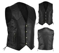 Gilet in pelle da motociclista Leatherick - Giacca da uomo sportiva - Gilet da motociclista flotta punk gilet in pelle bovina gilet nero classico gilet da club gilet da moto, Nero , XXL