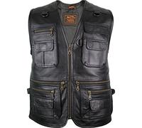 Gilet in pelle, da uomo, per il tempo libero, la caccia e la pesca, per uno stile da rocker o da motociclista nero XXXXL