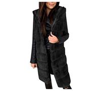 Gilet in Pelliccia Sintetica con Cappuccio Cappotto Donna Senza Maniche Giacca Media Lunghezza Pelliccia Maniche Autunno Invern Gilet in Pelliccia Ecologica Donna Smanicato Casual Canotta Monocromo