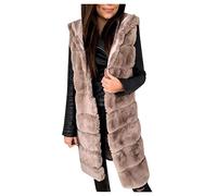 Gilet in Pelliccia Sintetica con Cappuccio Cappotto Donna Senza Maniche Giacca Media Lunghezza Pelliccia Maniche Autunno Invern Gilet in Pelliccia Ecologica Donna Smanicato Casual Canotta Monocromo