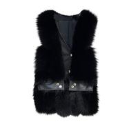 Gilet in pelliccia sintetica da donna, alla moda, tinta unita, in finta pelle, con pelliccia calda, senza maniche, taglie forti, gilet trapuntato, giacca invernale in pelliccia sintetica, Nero , 3XL