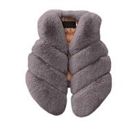 Gilet in pelliccia sintetica per bambine, in pile peloso, per autunno e inverno, caldo, con scollo a V, tinta unita, per 0-10 anni, Grigio, 2-3 Years