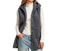 Gilet in pile senza maniche con cappuccio, da donna, lungo | Giacca lunga da donna in pile morbido caldo cappotto autunno inverno tinta unita cappotti giacca moda con tasche