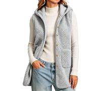 Gilet in pile senza maniche con cappuccio, da donna, lungo | Giacca lunga da donna in pile morbido caldo cappotto autunno inverno tinta unita cappotti giacca moda con tasche