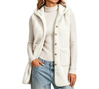 Gilet in pile senza maniche con cappuccio, da donna, lungo | Giacca lunga da donna in pile morbido caldo cappotto autunno inverno tinta unita cappotti giacca moda con tasche