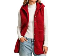 Gilet in pile senza maniche con cappuccio, da donna, lungo | Giacca lunga da donna in pile morbido caldo cappotto autunno inverno tinta unita cappotti giacca moda con tasche