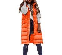 Gilet in piuma da donna con cappuccio, lungo, trapuntato, senza maniche, con cappuccio, per le mezze stagioni, oversize, in cotone, lunghezza al ginocchio, trapuntato, da donna, sportivo, per attività