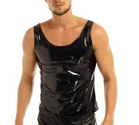 Gilet In PVC Lucido In Pelle Sintetica Da Uomo Top Slim Sexy Nero