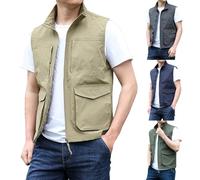 Gilet in softshell con tasche, gilet leggero da uomo, senza maniche, per il tempo libero, per escursionismo, golf, viaggi, ciclismo, corsa, tinta unita, Verde, L